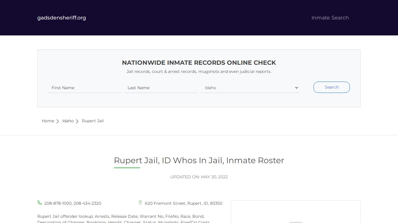 Rupert Jail, ID Inmate Roster, Whos In Jail - Gadsden County